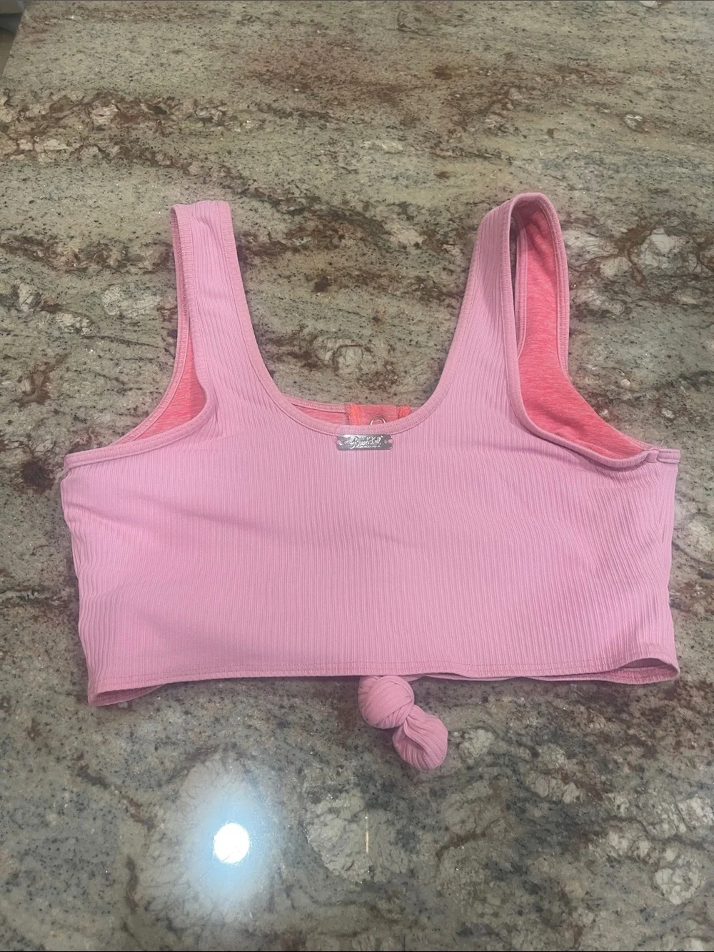 Bombshell Sportswear - Women’s Pink Ribbed Knot Front Tank Top S:L